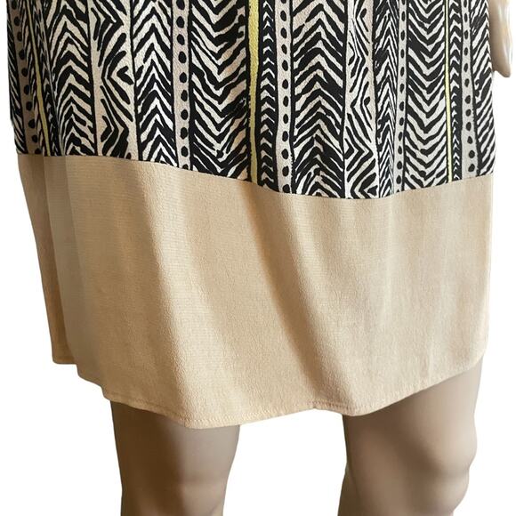Ann Taylor Loft Midi Dress 10 Petite Casual Aztec Geometric Sleeveless Black Tan - Picture 3 of 11